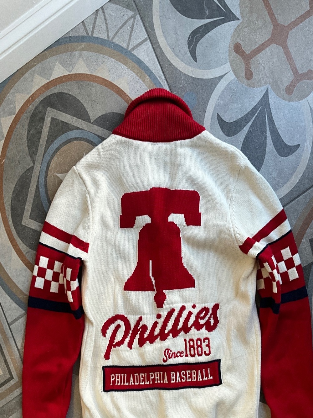 The Wild Collective x Anthropologie Phillies Jacquard Cardigan Sweater Small - Picture 9 of 12